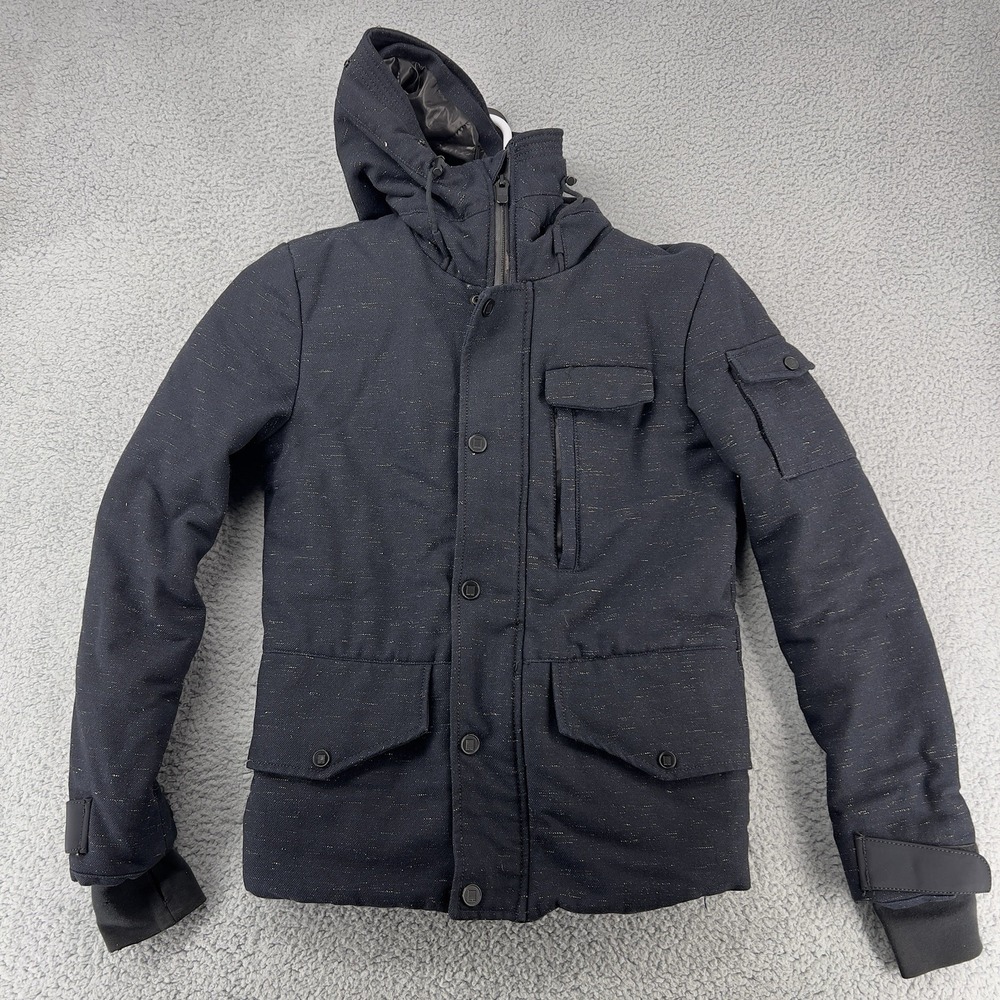 Zara‎ Man Wool Blend Jacket Hooded Pockets Blue Mens Small Winter Coat